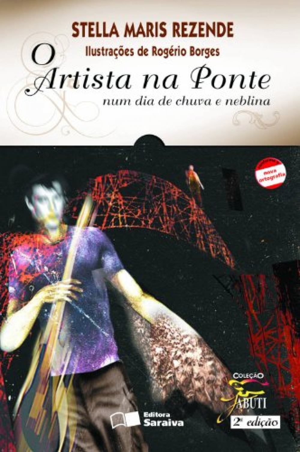 O artista na ponte num dia de chuva e neblina