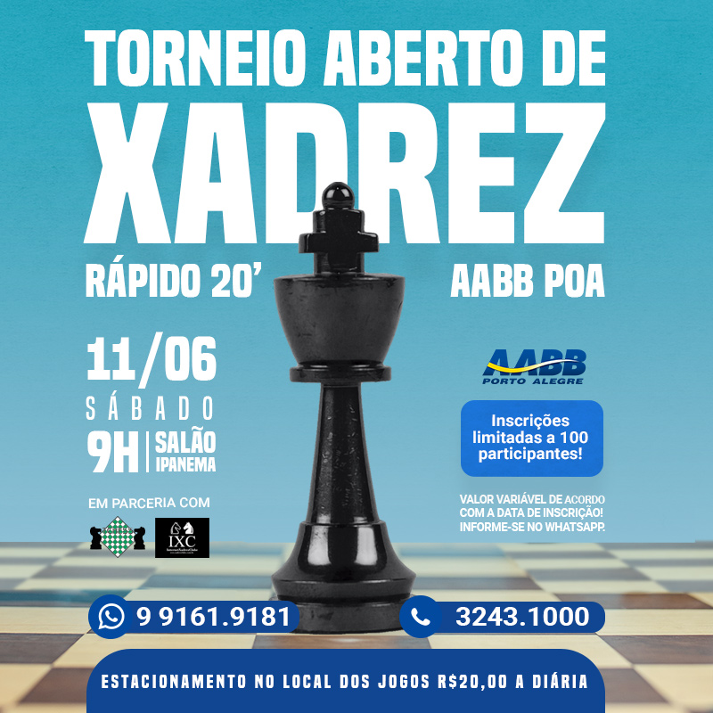 Xeque-Mate: Torneio Aberto de xadrez no mês de junho - AABB Porto Alegre