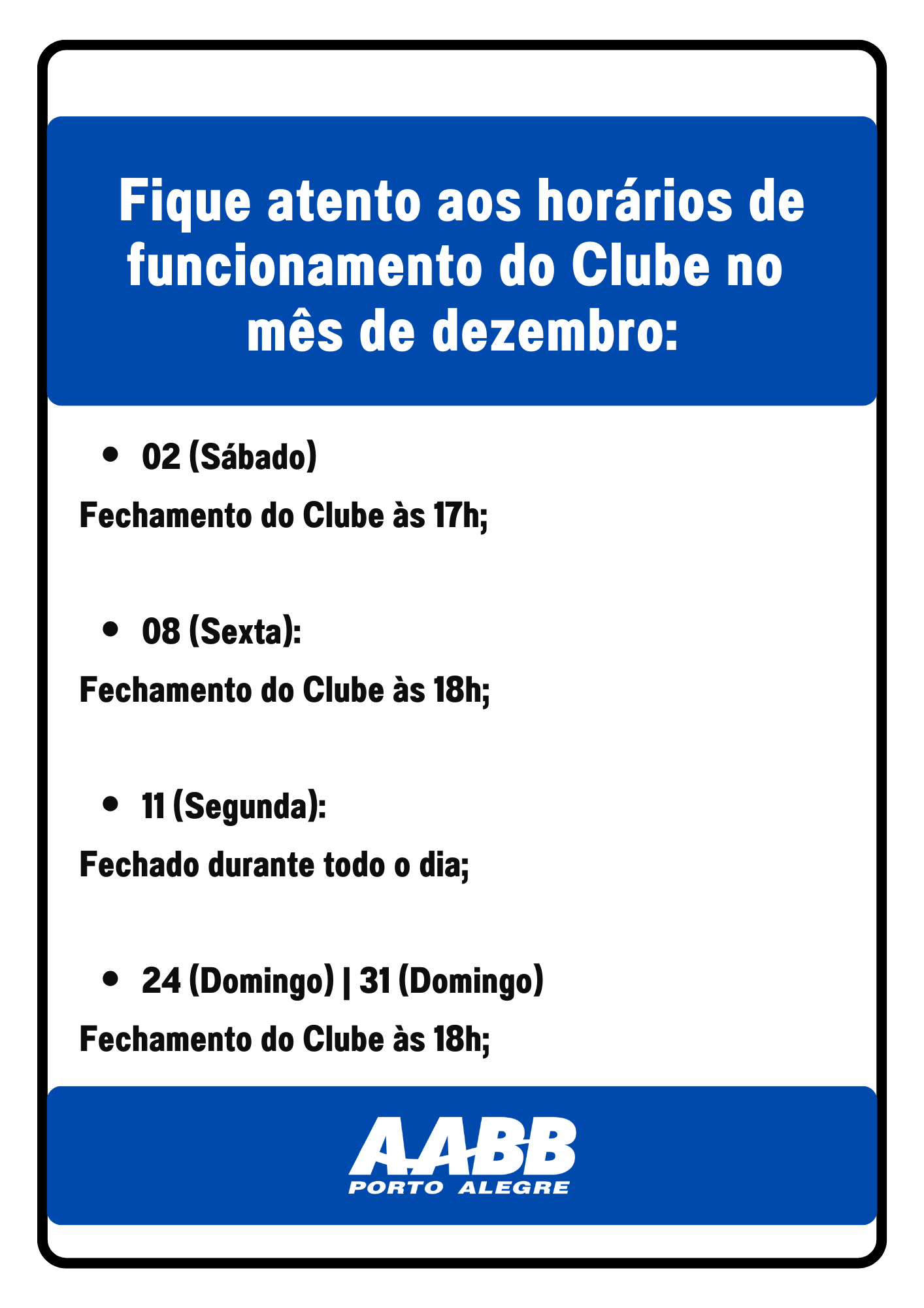 Fique atento aos horários de atendimento no Clube e na Sede no Feriado